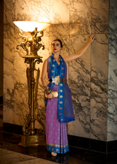 Purple Banarasi Silk Saree with Blue Zari Border