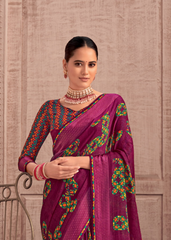 Purple Georgette Shimmer Saree with Vibrant Abstract Print