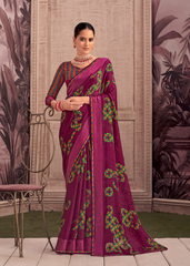 Purple Georgette Shimmer Saree with Vibrant Abstract Print