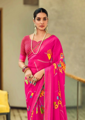 Pink Georgette Shimmer Saree with Abstract Digital Print