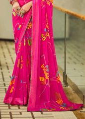 Pink Georgette Shimmer Saree with Abstract Digital Print
