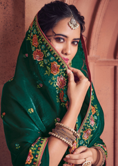 Green Bridal Organza Saree with Embroidery Work