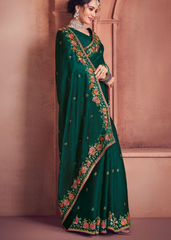 Green Bridal Organza Saree with Embroidery Work