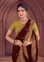 Maroon Bridal Organza Saree with Embroidery Border