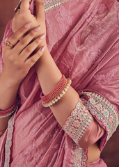 Mauve Pink Organza Saree with Embroidered Detailing