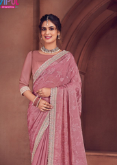 Mauve Pink Organza Saree with Embroidered Detailing