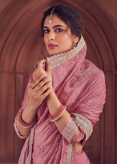 Mauve Pink Organza Saree with Embroidered Detailing