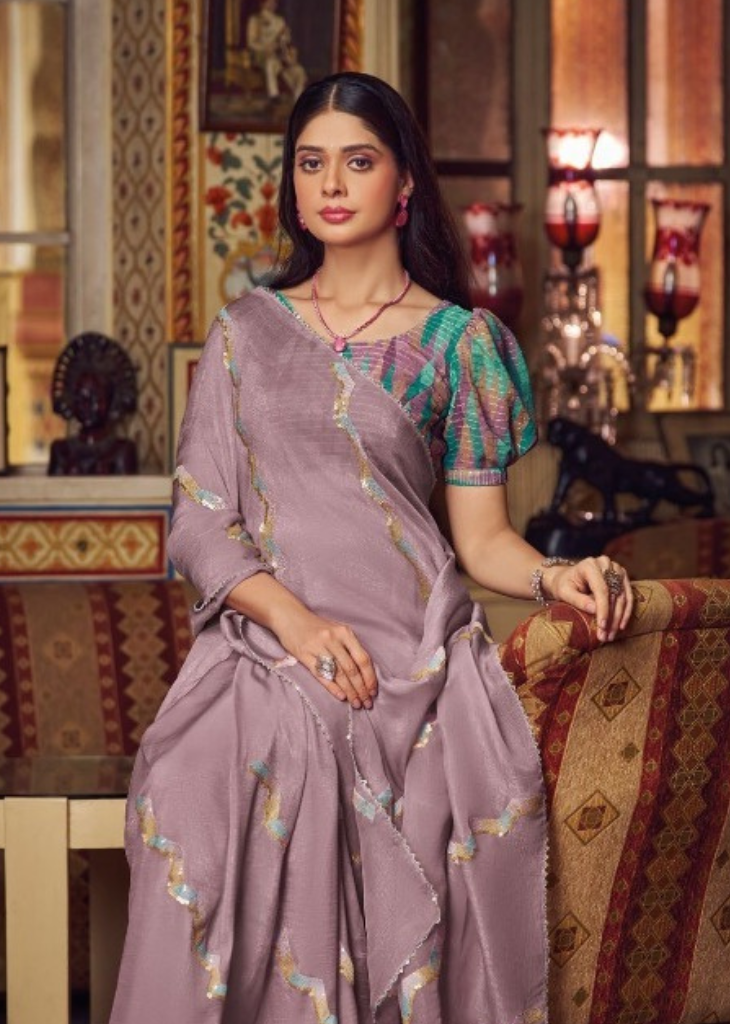 Lavender Shimmer Chiffon Saree with Embroidery