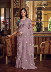 Lavender Shimmer Chiffon Saree with Embroidery