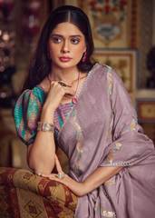 Lavender Shimmer Chiffon Saree with Embroidery