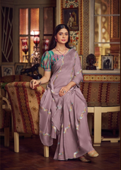 Lavender Shimmer Chiffon Saree with Embroidery