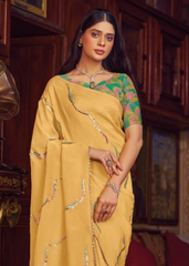Mustard Yellow Shimmer Chiffon Saree with Embroidery