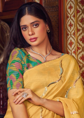 Mustard Yellow Shimmer Chiffon Saree with Embroidery