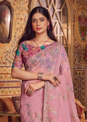 Baby Pink Shimmer Chiffon Saree with Sequin Embroidery