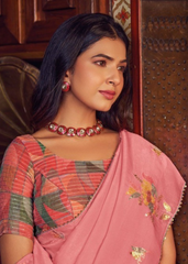 Dusty Rose Chiffon Saree with Sequin Embroidery Work
