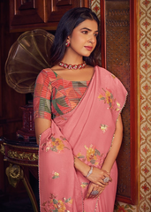 Dusty Rose Chiffon Saree with Sequin Embroidery Work