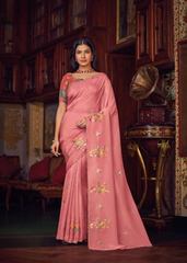 Dusty Rose Chiffon Saree with Sequin Embroidery Work