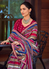 Multicolor Weightless Printed Saree with Foil Print & Embroidery Border