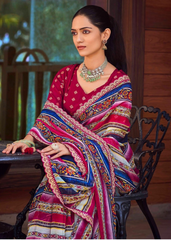 Multicolor Weightless Printed Saree with Foil Print & Embroidery Border