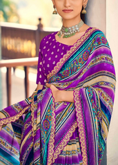 Purple Weightless Printed Saree with Foil Print & Embroidery Border