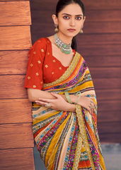 Yellow Weightless Saree with Foil Print & Embroidery Border