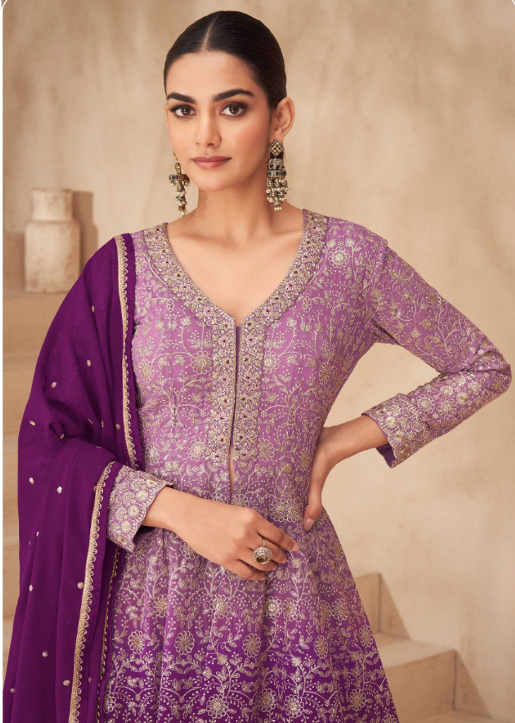 Purple Georgette Sharara Set with Embroidery