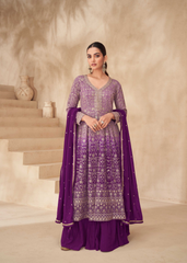 Purple Georgette Sharara Set with Embroidery