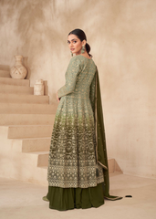 Olive Green Embroidered Georgette Sharara Set