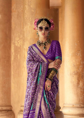Purple Patola Saree in PV Silk with Stud Accents