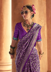 Purple Patola Saree in PV Silk with Stud Accents