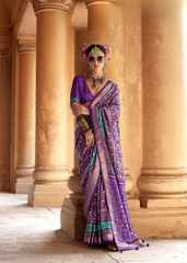 Purple Patola Saree in PV Silk with Stud Accents