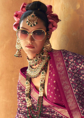 Magenta Patola Saree in Silk with Stud Finish