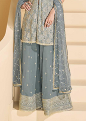 Embroidered Blue Georgette Sharara Suit