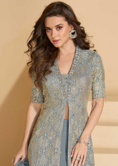Embroidered Blue Georgette Sharara Suit