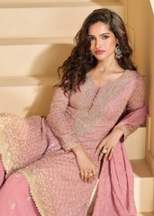 Pink Georgette Sharara Suit with Sequin Embroidery