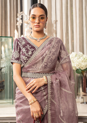 Soft Mauve Organza Saree with Silver Border & Blouse