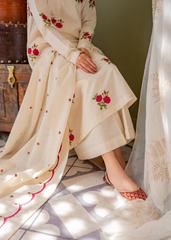 Floral Cotton Suit Set with Latkan Neckline & Dupatta