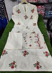 Floral Cotton Suit Set with Latkan Neckline & Dupatta