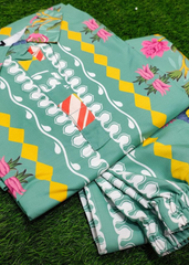 Floral Digital Print Coord Set in Blue Butter Cotton