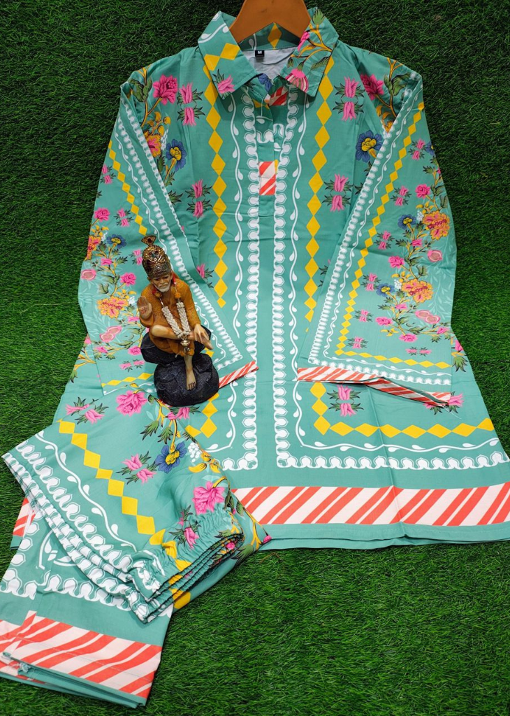 Floral Digital Print Coord Set in Blue Butter Cotton