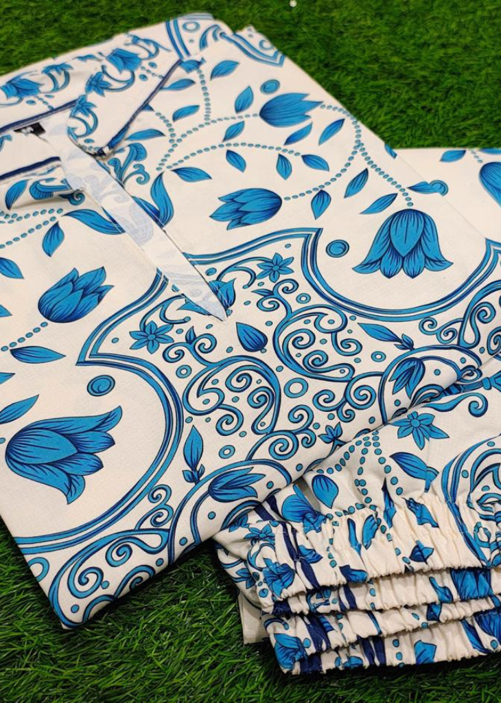 Blue & White Floral Cotton Coord Set
