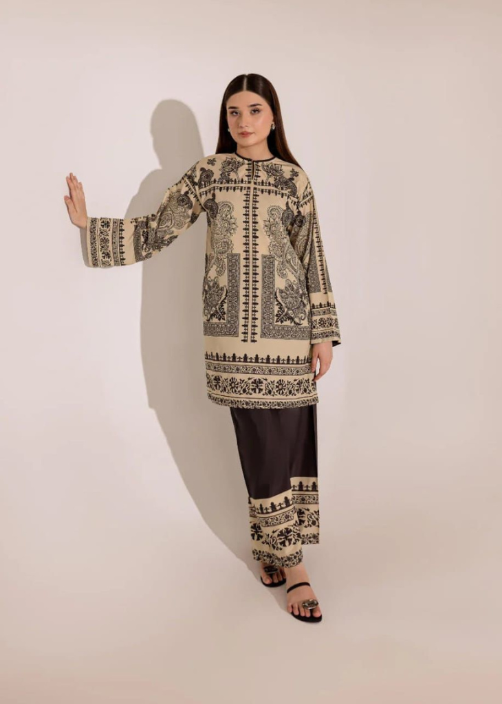 Beige & Black Digital Printed Coord Set