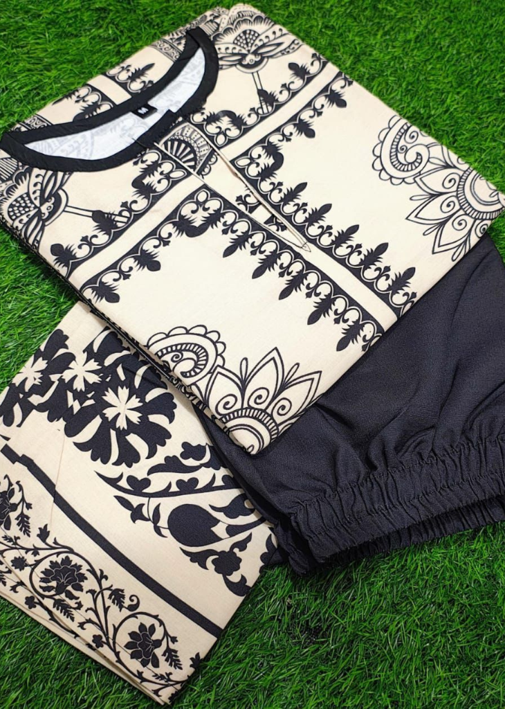 Beige & Black Digital Printed Coord Set