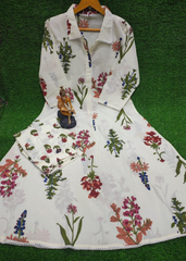 Floral Cotton A-Line Kurti Set with Lace Work
